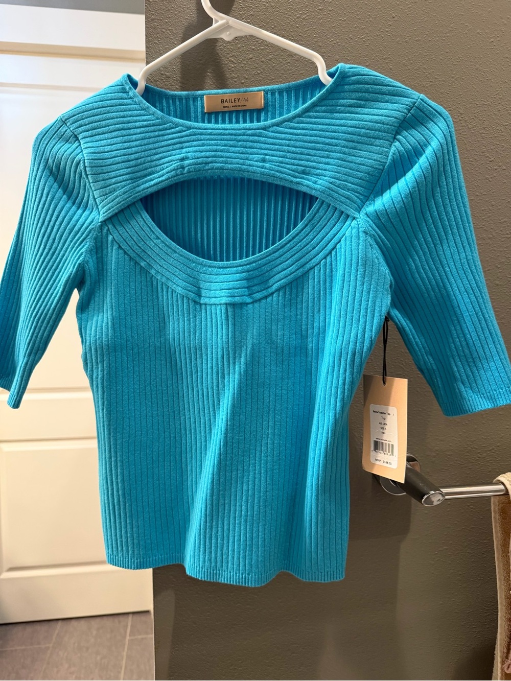 Bailey 44 Aqua Ribbed Cutout Sweater Top-NWT